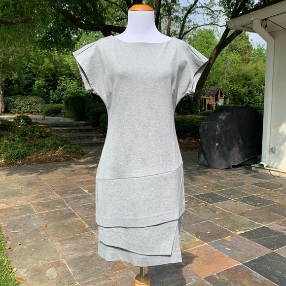 NWT Banana Republic Heathered Gray Grey Asymmetric ZIP Dress 2 Tall - Picture 4 of 8